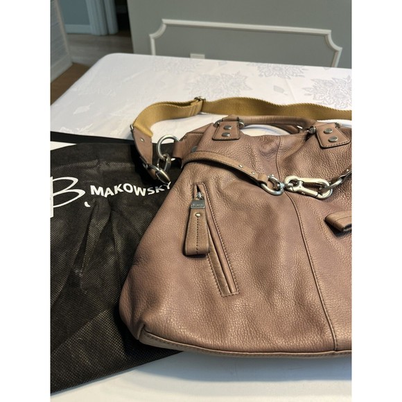 B. Makowsky Large Brown Leather Hobo Satchel Handbag Purse with Dust Cover EUC - Picture 2 of 16